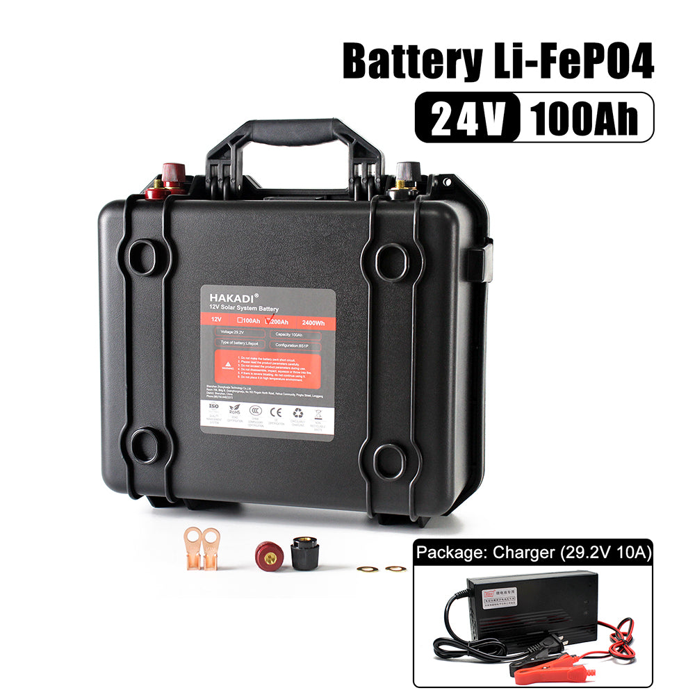 HAKADI 24V Lifepo4 Battery Case 100Ah 200Ah 2.5Kwh 6000 Cycles For Energy System Power Use At Home Outdoor Back-Up
