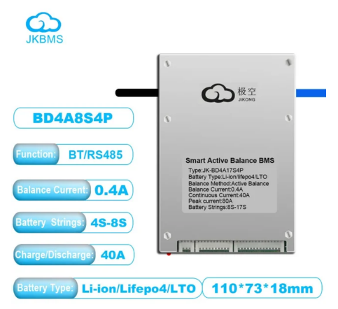 JK BMS Bluetooth Smart 4S 8S 12S 16S 100A 120A 150A 200A 300A with balancer 1A 2A 0.6A for Lifepo4 battery Li-ion LTO Battery