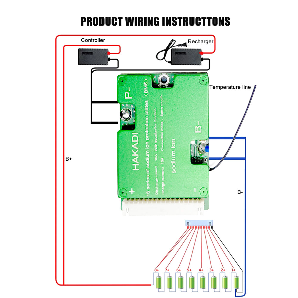 HAKADI Sodium-ion Battery Smart BMS 4S 8S 12S 24S 16S 50A 100A 150A 200A 210A DIY for E-bike esctooer Energy Storage System BMS with Bluetooth