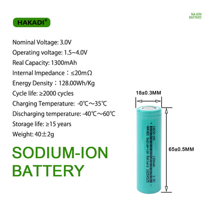 HAKADI Sodium Battery 18650 1300mAh 3V 20C NA-ion Rechargeable Battery For E-bike Power Tools