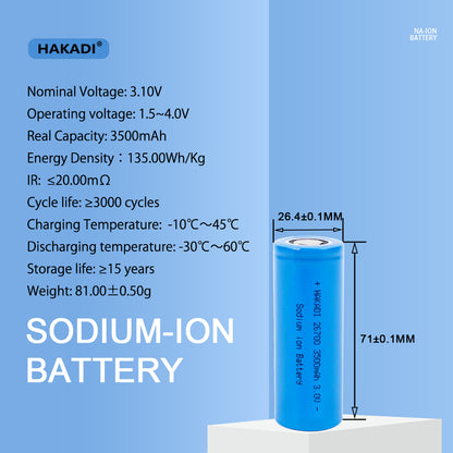 HAKADI Sodium Batteries for Sale 26700 3.0V 3200mAh New Rechargeable Battery ebike 36V