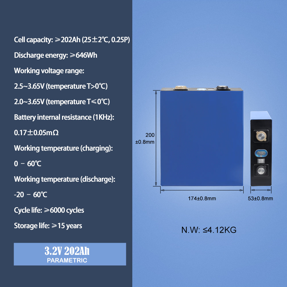 HAKADI  CATL 202Ah LiFePO4 3.2V Battery Grade A Rechargeable Cell For DIY Battery Pack RV EV Golf Cart Solar Energy