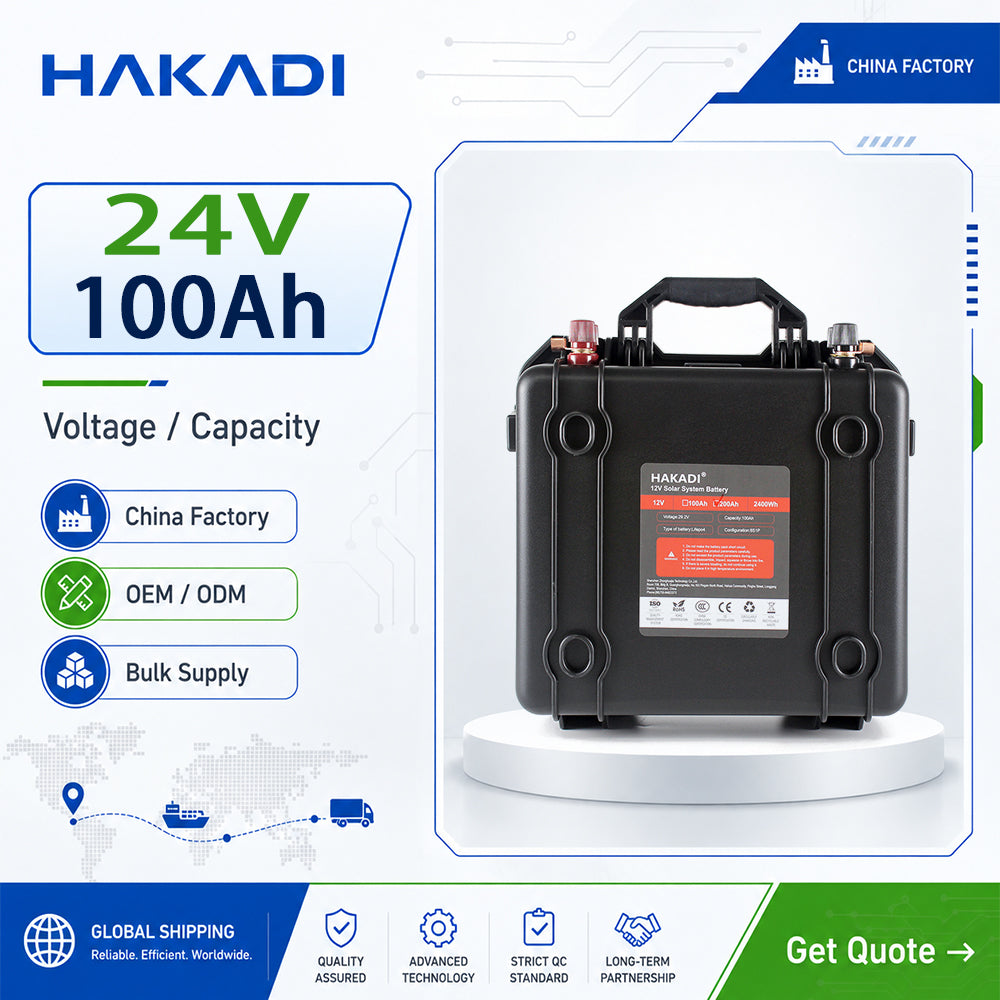 HAKADI 24V 100A Lifepo4 Battery Case 100Ah 2.5Kwh 6000 Cycles For Energy System Power Use At Home Outdoor Back-Up